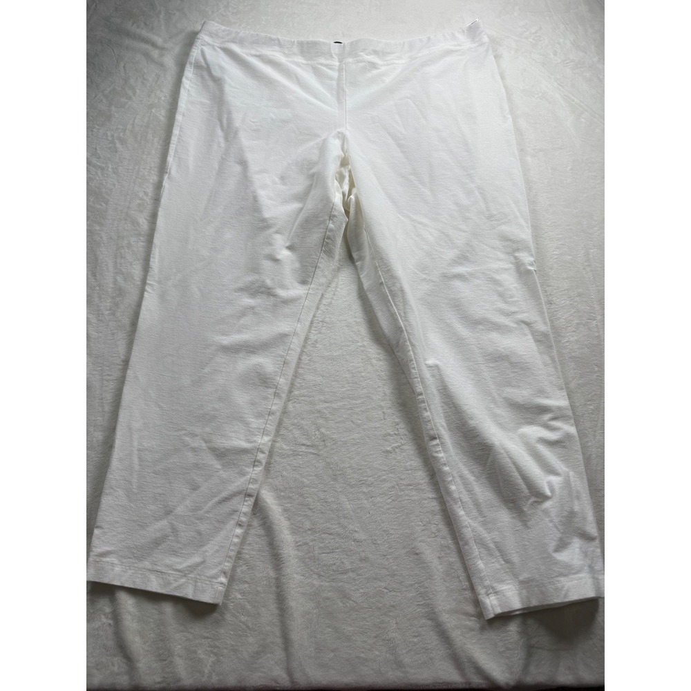 Eileen Fisher White Textured Knit Straight Leg Pull On Pants Viscose Blend